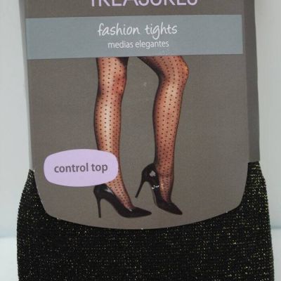 NEW Womens Secret Treasures Control Top Fashion Tights Size 1 Black Gold Glitter